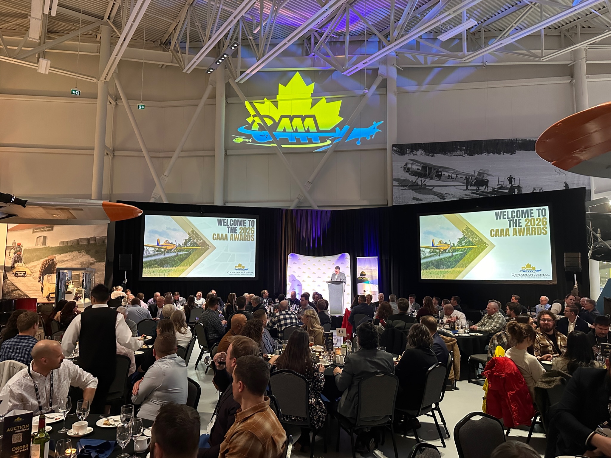Rivercity AV branding on stage at the Canadian Aerial Applicators Association awards